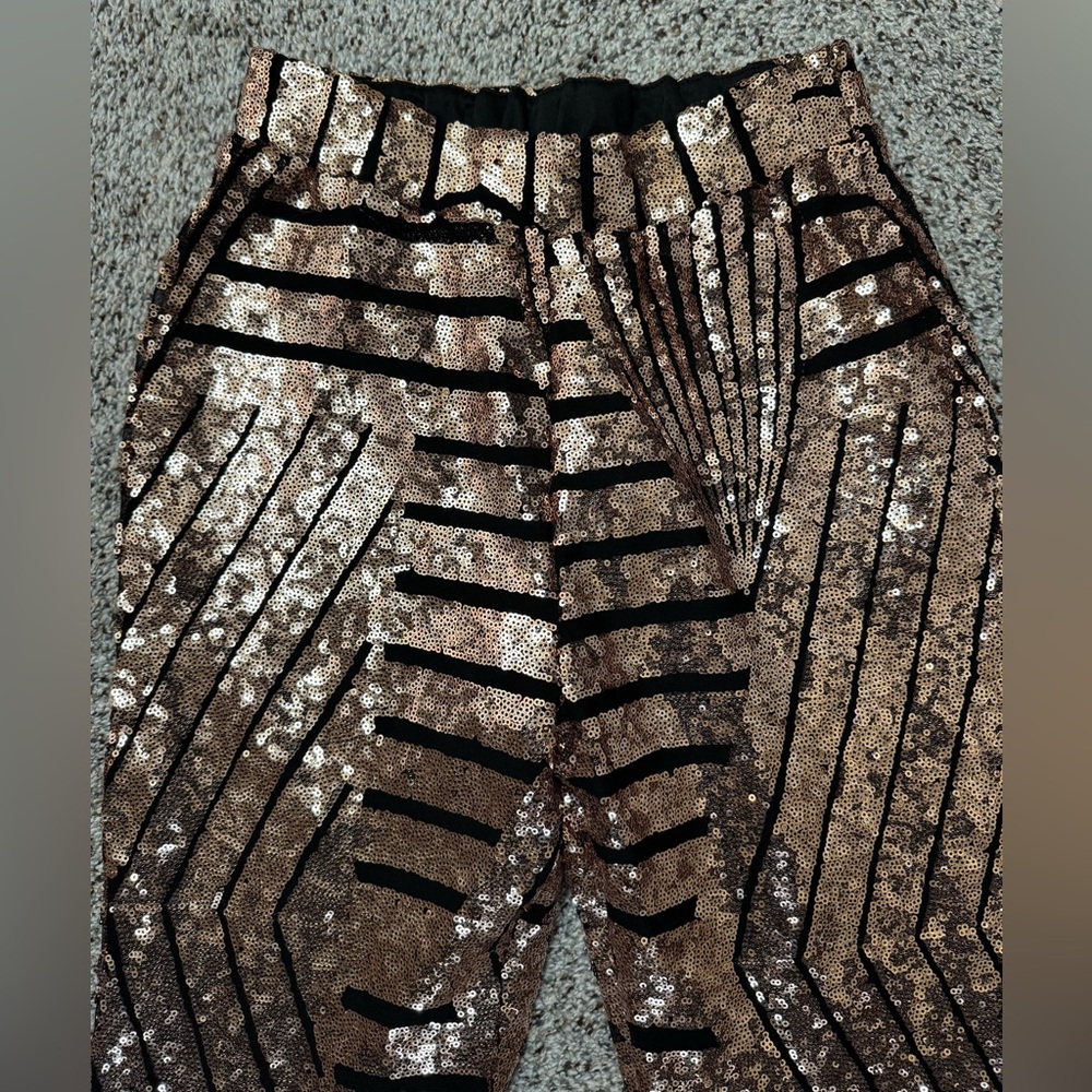 New Sequin Flare Pants in Gold and Black Size Small - Picture 2 of 6